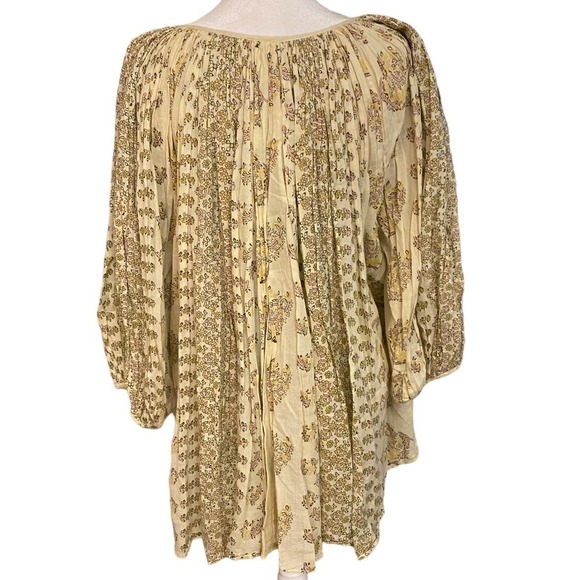 Calypso St. Barth Womens Cream Button Up Balloon Sleeve Floral Blouse Sz 1 XL - Picture 6 of 12